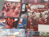 a lot of comic books on display on a table