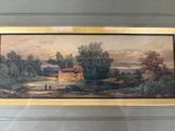 painting of a farm scene with a house in the distance