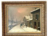 framed picture of a painting of a horse drawn carriage in a snowy landscape