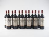 six bottles of red wine lined up in a row