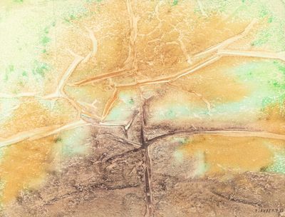 un dessin représentant un arbre au milieu d'un champ