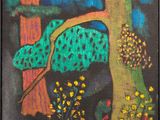 an oil painting of a painting of a bear and a tree