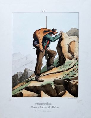 une illustration représentant un homme avec un sac à dos au sommet d'une montagne