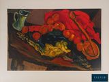 tableau représentant une nature morte avec une veste rouge et un vase