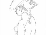 drawing of a woman with a hat on her head