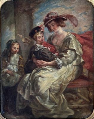 an image of a painting of a woman and two children