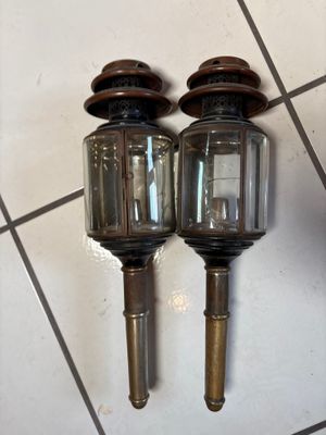 PAIRE DE LANTERNE DE FIACRE en métal et verre biseauté. - Photo 1