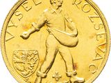 an image of a gold coin with a man holding a bag