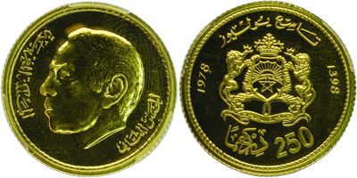 a gold coin with a portrait of a man on it