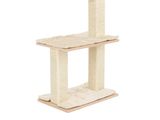 the cat tree is made of wood and has two shelves