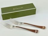 two forks and a fork in front of a green box