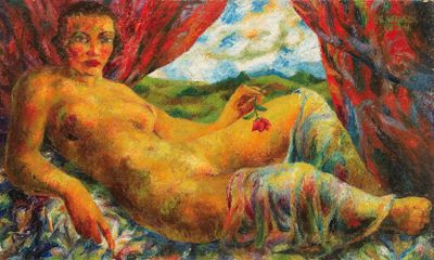 une peinture à l'huile représentant une femme nue allongée sur un lit