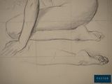 drawing of a woman sitting on the ground with her legs crossed
