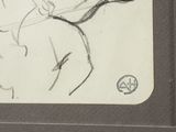 a drawing of a man riding a horse with a sticker on it