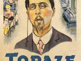 une vieille affiche de cinéma représentant un homme en costume-cravate