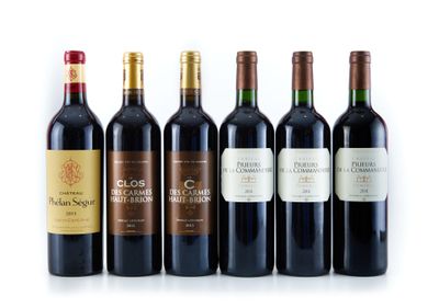 six bouteilles de vin sont alignées sur une surface blanche