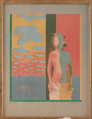 an image of a painting of a woman standing in front of the ocean