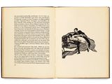 un livre ouvert sur lequel est dessiné un homme assis sur une branche d'arbre