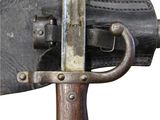 a close up of a sword with a leather case on it