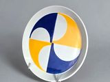 a plate with a yellow and blue design on it