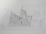 drawing of a drawing of a city with a lot of buildings on it