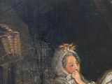 an old painting of a woman and a child sitting in a chair