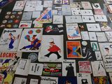 a lot of stickers on the floor of a room