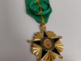 the medal is green and gold with a star on it