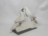 two white birds that are sitting on top of each other