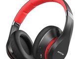 a pair of headphones with red and black headbands