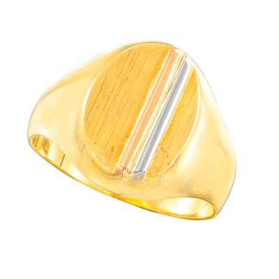bague en or jaune et blanc, ornée d'une pierre rayée au centre