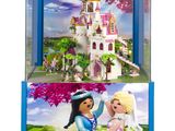 Le Playmobil comporte deux images représentant des princesses devant un château.