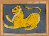 tableau représentant un tigre avec la langue qui sort de sa gueule
