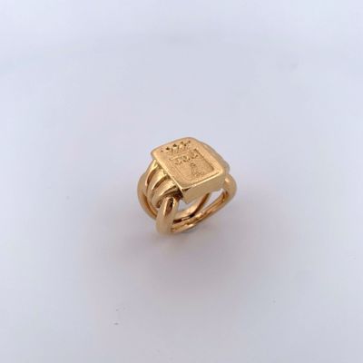 Chevalière armoriée en or 18 carats 750 mil., blason de la f… - Photo 1