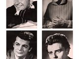 four black and white photos of a man with a smile on his face