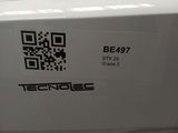 the back end of a white car with a qr code on it