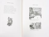 an open book with illustrations of people and animals in it
