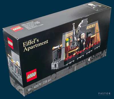 une boîte sur laquelle figure un train Lego sur fond bleu