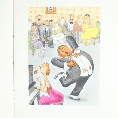a drawing of a man in a tuxedo playing the piano