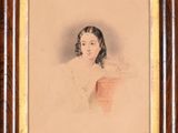 portrait of a woman in a white dress in a wooden frame