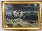 un tableau représentant un cheval debout sur le sol