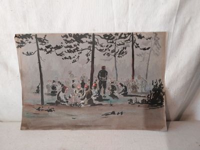une photo d'un tableau représentant des personnes dans un parc