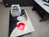 a coffee table with a record player on top of it