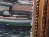 an oil painting of a man in a boat on a body of water