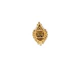 a close up of a gold plated pendant on a white background