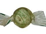 a glass candy bar with a green and white design on it