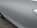 a silver car with a cat sticking its head out of it ' s window