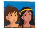 an image of two young girls standing next to each other in front of a blue sky