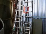 a ladder leaning up against a wall in a garage