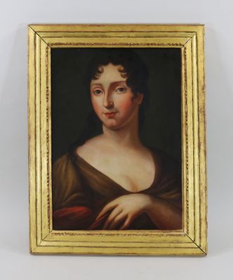 un tableau représentant une femme en robe marron tenant une balle rouge